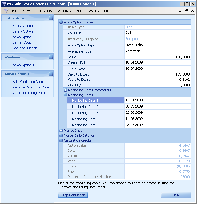 Pricing Asian option with arbitrary monitoring dates