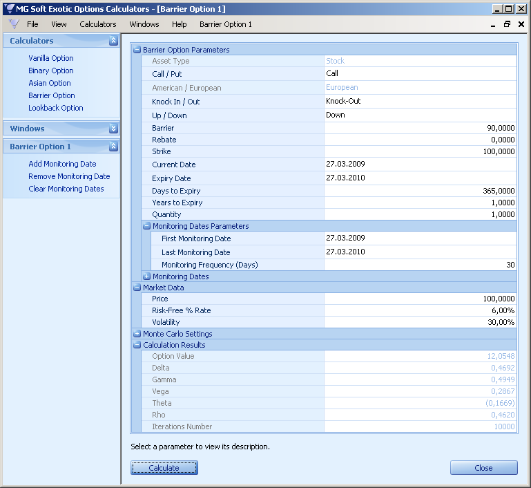Калькулятор экзотических опционов МГ Софт