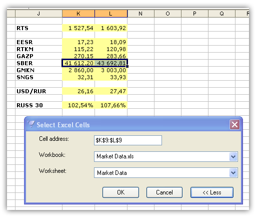 Connection to Microsoft Excel